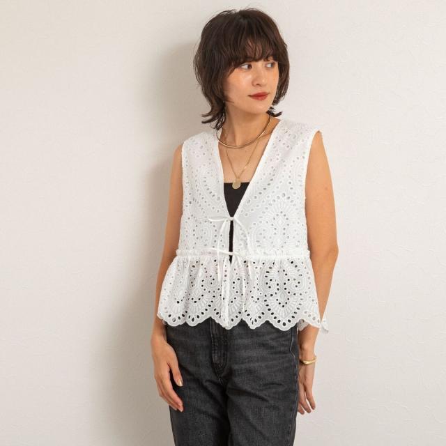 マクウェル（MAQWEL）/【MAQWEL/マクウェル】《セットアップ対応》ウォッシャブルエンブロイダリーレースベスト