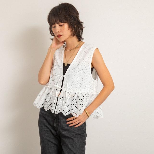 マクウェル（MAQWEL）/【MAQWEL/マクウェル】《セットアップ対応》ウォッシャブルエンブロイダリーレースベスト