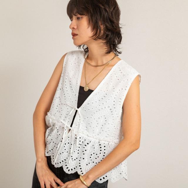 マクウェル（MAQWEL）/【MAQWEL/マクウェル】《セットアップ対応》ウォッシャブルエンブロイダリーレースベスト