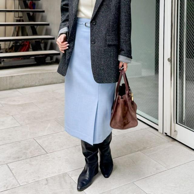 ノーリーズソフィー（NOLLEY’S sophi）/ウォッシャブルベルト付きラップ風タイトスカート