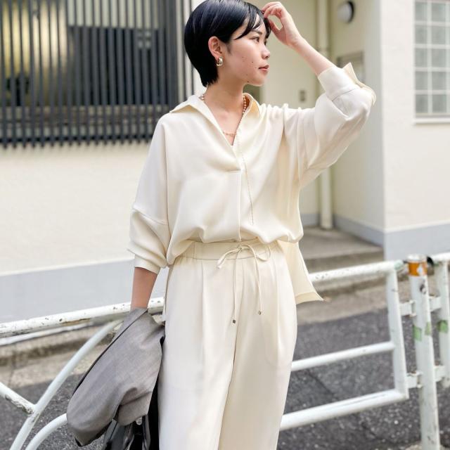 ノーリーズソフィー（NOLLEY’S sophi）/《morisachiシリーズとセットアップ対応》ウォッシャブルダブルサテンスキッパーブラウス