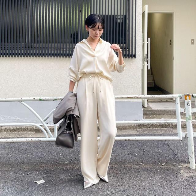 ノーリーズソフィー（NOLLEY’S sophi）/《morisachiシリーズとセットアップ対応》ウォッシャブルダブルサテンスキッパーブラウス