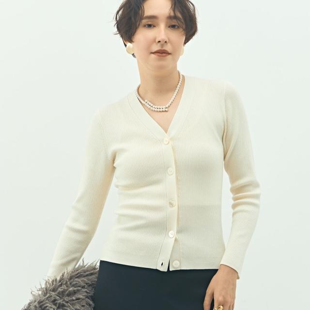 ノーリーズソフィー（NOLLEY’S sophi）/《アンサンブル対応》《手洗い可能》カシミヤ混リブVネックカーディガン