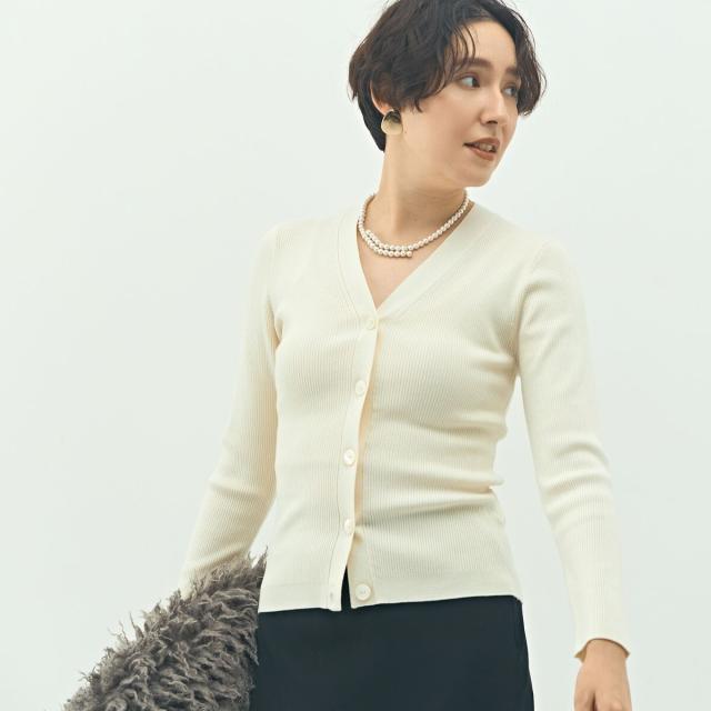 ノーリーズソフィー（NOLLEY’S sophi）/《アンサンブル対応》《手洗い可能》カシミヤ混リブVネックカーディガン