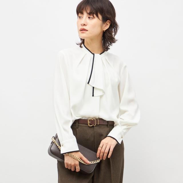 ノーリーズ（NOLLEY’S）/ウォッシャブルストレッチジョーゼットボウタイ風ブラウス