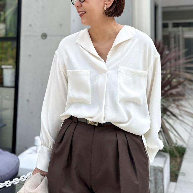 ノーリーズソフィー（NOLLEY’S sophi）/ウォッシャブルバックサテンジョーゼットオープンカラーブラウス