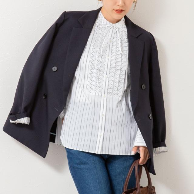 ノーリーズ（NOLLEY’S）/【MARILYN MOON/マリリーンムーン】タックフリルストライプブラウス