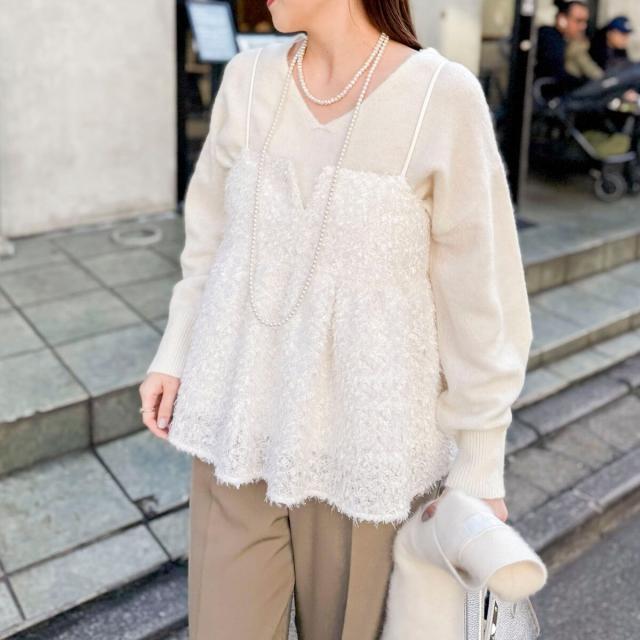 ノーリーズソフィー（NOLLEY’S sophi）/《セットアップ対応》ウォッシャブルフェザーチュールキャミブラウス