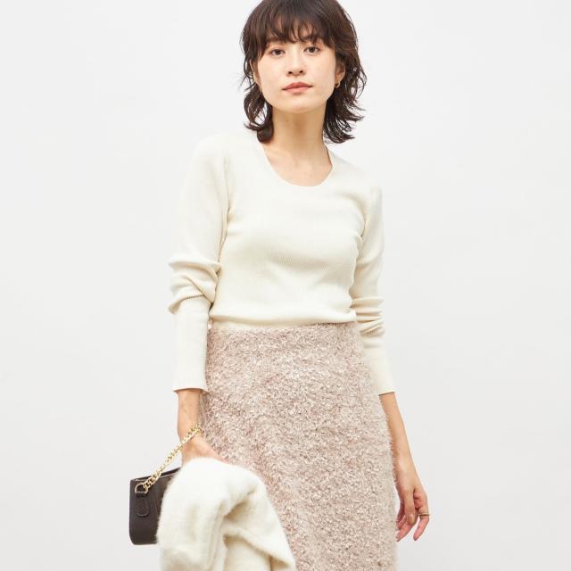 ノーリーズソフィー（NOLLEY’S sophi）/《アンサンブル対応》《手洗い可能》カシミヤ混リブUネックプルオーバー