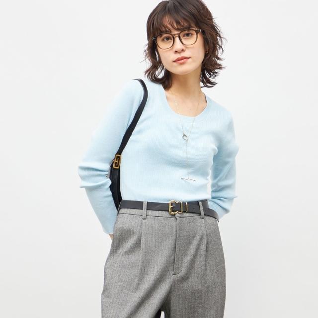 ノーリーズソフィー（NOLLEY’S sophi）/《アンサンブル対応》《手洗い可能》カシミヤ混リブUネックプルオーバー