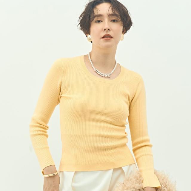 ノーリーズソフィー（NOLLEY’S sophi）/《アンサンブル対応》《手洗い可能》カシミヤ混リブUネックプルオーバー