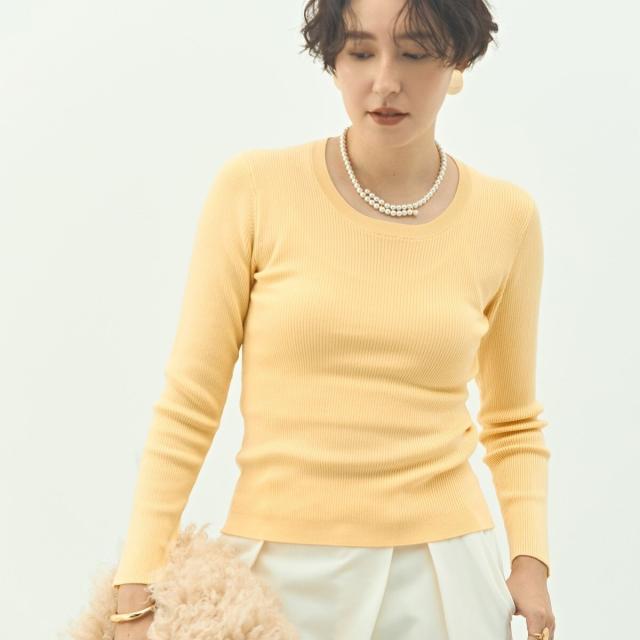 ノーリーズソフィー（NOLLEY’S sophi）/《アンサンブル対応》《手洗い可能》カシミヤ混リブUネックプルオーバー