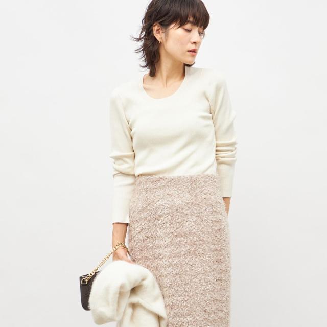 ノーリーズソフィー（NOLLEY’S sophi）/《アンサンブル対応》《手洗い可能》カシミヤ混リブUネックプルオーバー