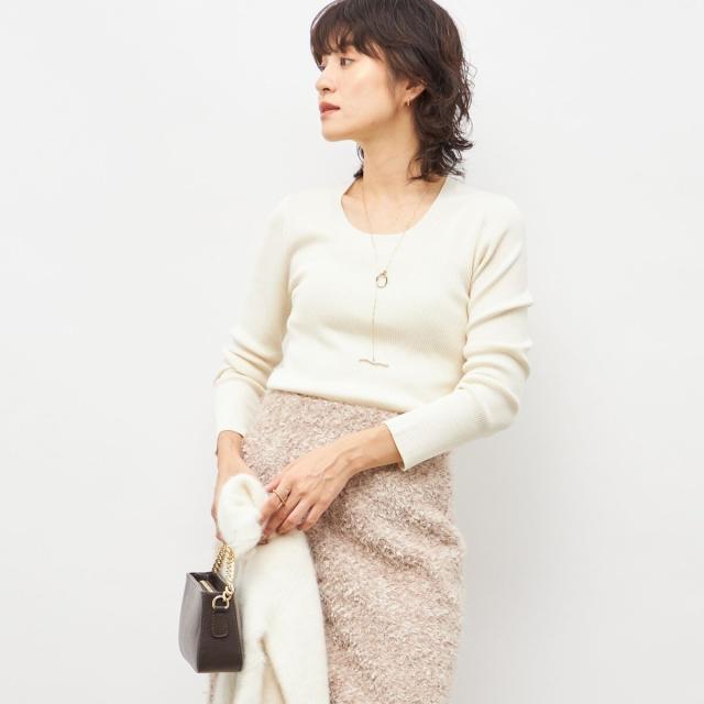 ノーリーズソフィー（NOLLEY’S sophi）/《アンサンブル対応》《手洗い可能》カシミヤ混リブUネックプルオーバー