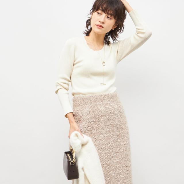 ノーリーズソフィー（NOLLEY’S sophi）/《アンサンブル対応》《手洗い可能》カシミヤ混リブUネックプルオーバー