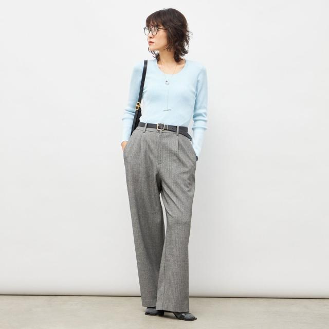 ノーリーズソフィー（NOLLEY’S sophi）/《アンサンブル対応》《手洗い可能》カシミヤ混リブUネックプルオーバー