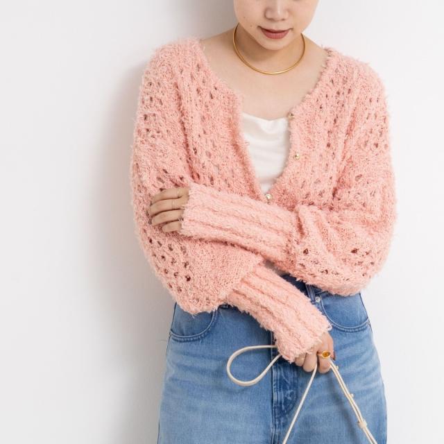 ノーリーズ（NOLLEY’S）/《手洗い可能》カットフェザーヤーン透かし柄2WAYカーディガン