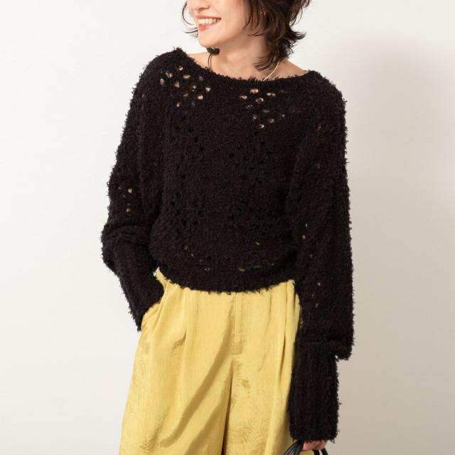 ノーリーズ（NOLLEY’S）/《手洗い可能》カットフェザーヤーン透かし柄2WAYカーディガン