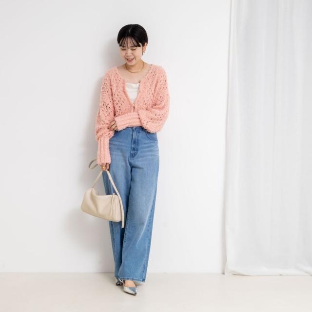 ノーリーズ（NOLLEY’S）/《手洗い可能》カットフェザーヤーン透かし柄2WAYカーディガン