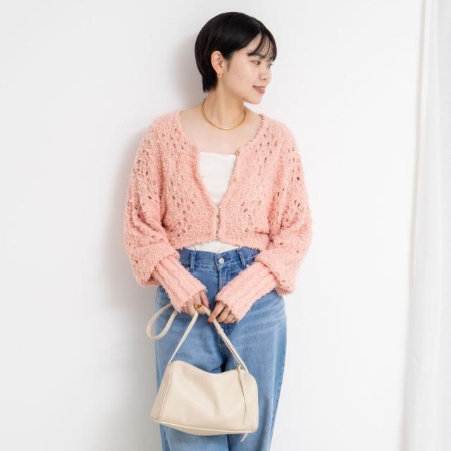 ノーリーズ（NOLLEY’S）/《手洗い可能》カットフェザーヤーン透かし柄2WAYカーディガン