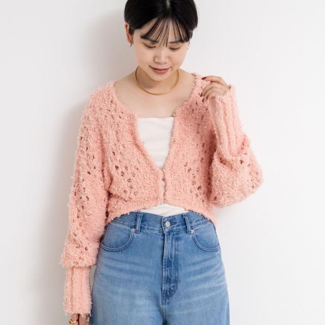 ノーリーズ（NOLLEY’S）/《手洗い可能》カットフェザーヤーン透かし柄2WAYカーディガン