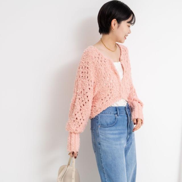 ノーリーズ（NOLLEY’S）/《手洗い可能》カットフェザーヤーン透かし柄2WAYカーディガン