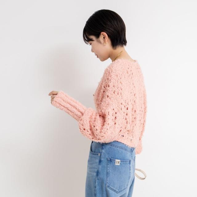 ノーリーズ（NOLLEY’S）/《手洗い可能》カットフェザーヤーン透かし柄2WAYカーディガン