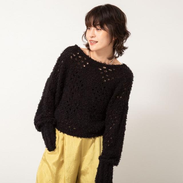 ノーリーズ（NOLLEY’S）/《手洗い可能》カットフェザーヤーン透かし柄2WAYカーディガン