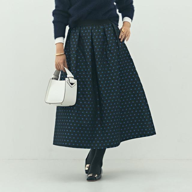 ノーリーズ（NOLLEY’S）/ウォッシャブルドットジャガードタックフレアスカート
