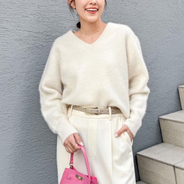 ノーリーズ（NOLLEY’S）/《手洗い可能》ヘアリーストレッチVネックプルオーバーニット