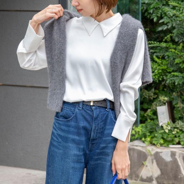 ノーリーズ（NOLLEY’S）/◇【WEB限定】ウォッシャブルオトナサテン衿カフス付きＴブラウス