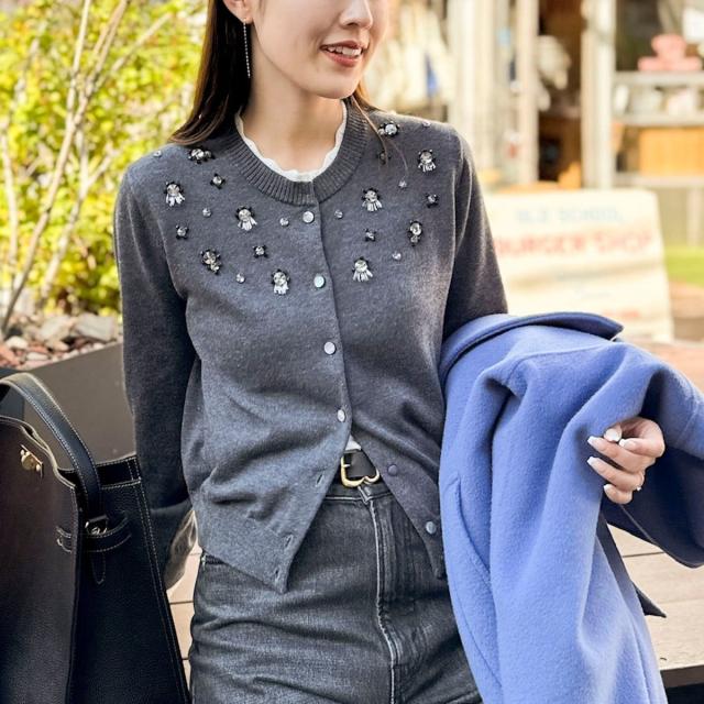 ノーリーズ（NOLLEY’S）/《手洗い可能》ビジュー付きクルーネックカーディガン