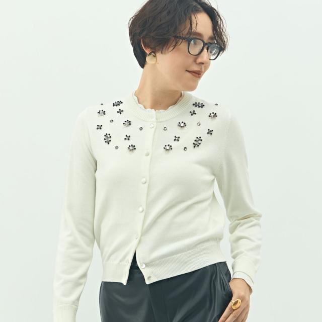 ノーリーズ（NOLLEY’S）/《手洗い可能》ビジュー付きクルーネックカーディガン