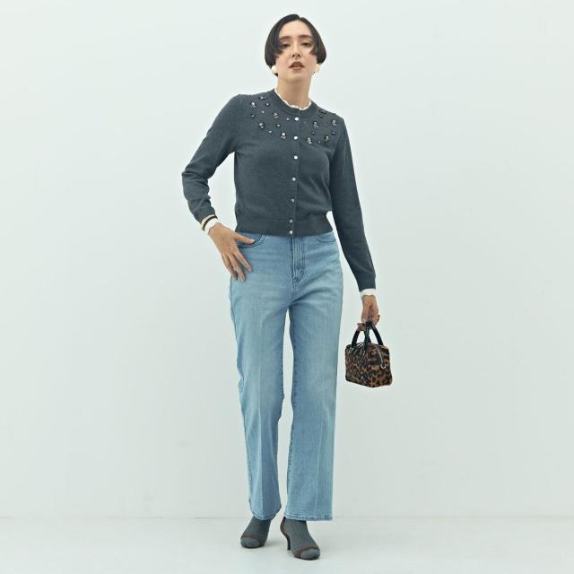 ノーリーズ（NOLLEY’S）/《手洗い可能》ビジュー付きクルーネックカーディガン