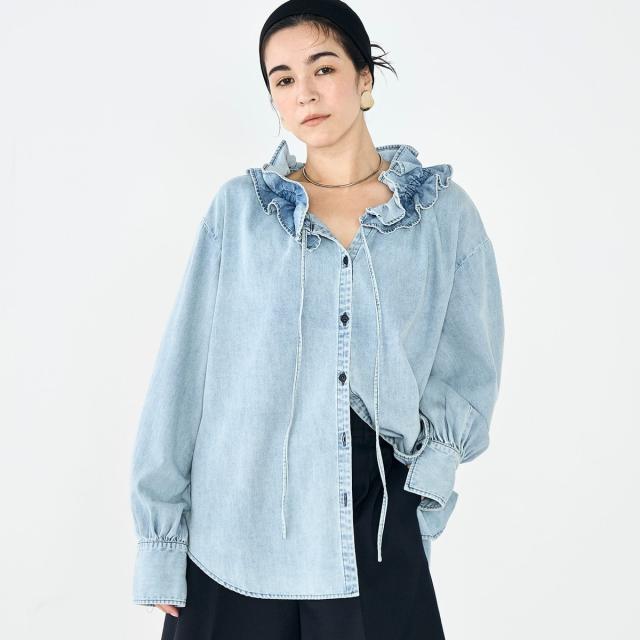 リエミラー（Rie Miller）/【RM denim】フリルギャザーデニムブラウス