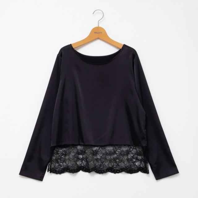 ノーリーズ（NOLLEY’S）/ウォッシャブル裾レース2WAYオトナサテンブラウス