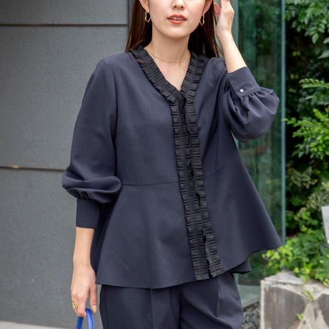 ノーリーズ（NOLLEY’S）/《セットアップ対応》ウォッシャブル衿プリーツペプラムブラウス