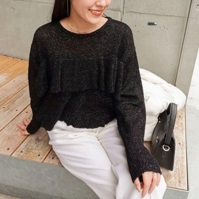 ノーリーズ（NOLLEY’S）/2WAYラメモヘヤラッフルプルオーバー