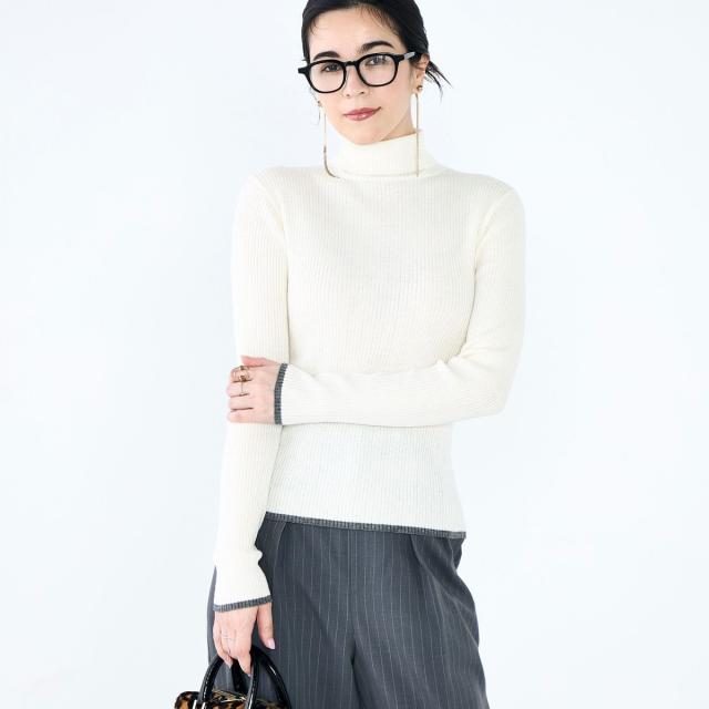 ノーリーズ（NOLLEY’S）/《手洗い可能》3×2リブ配色タートルネック