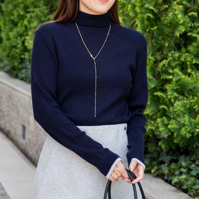 ノーリーズ（NOLLEY’S）/《手洗い可能》3×2リブ配色タートルネック