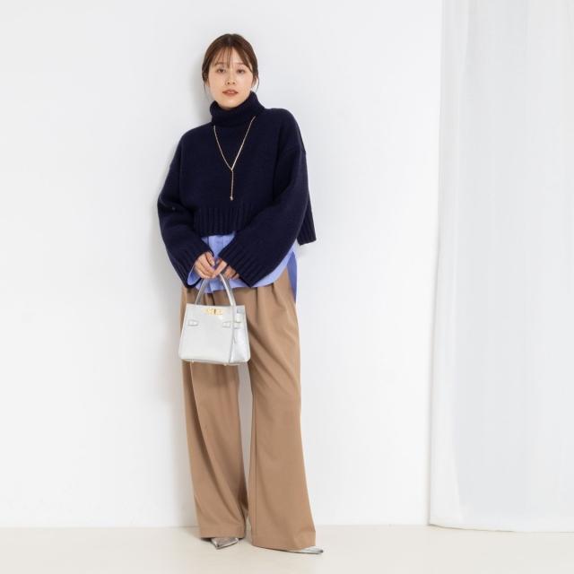 ノーリーズソフィー（NOLLEY’S sophi）/《セットアップ対応》ウォッシャブルウール混ツイルハイウエストワイドパンツ