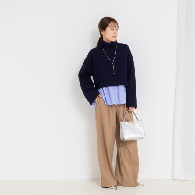 ノーリーズソフィー（NOLLEY’S sophi）/《セットアップ対応》ウォッシャブルウール混ツイルハイウエストワイドパンツ