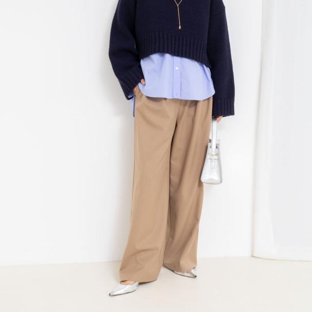 ノーリーズソフィー（NOLLEY’S sophi）/《セットアップ対応》ウォッシャブルウール混ツイルハイウエストワイドパンツ