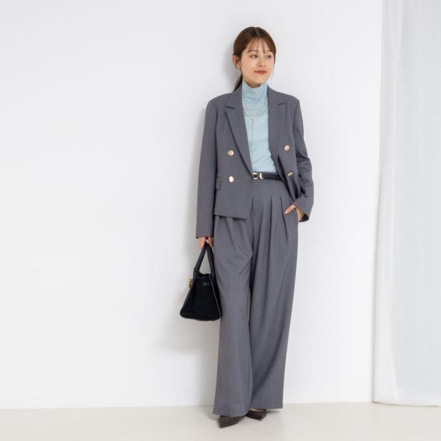 ノーリーズソフィー（NOLLEY’S sophi）/《セットアップ対応》ウォッシャブルウール混ツイルハイウエストワイドパンツ