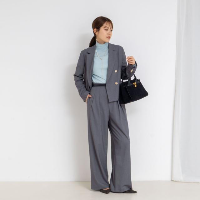 ノーリーズソフィー（NOLLEY’S sophi）/《セットアップ対応》ウォッシャブルウール混ツイルハイウエストワイドパンツ