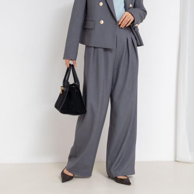 ノーリーズソフィー（NOLLEY’S sophi）/《セットアップ対応》ウォッシャブルウール混ツイルハイウエストワイドパンツ