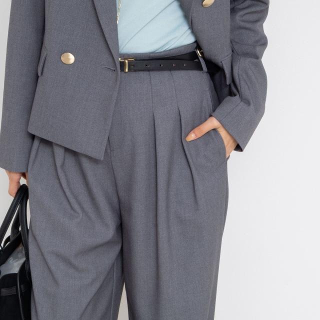 ノーリーズソフィー（NOLLEY’S sophi）/《セットアップ対応》ウォッシャブルウール混ツイルハイウエストワイドパンツ