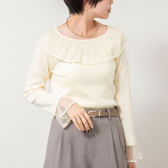 ノーリーズソフィー（NOLLEY’S sophi）/《手洗い可能》シアーフリル総針プルオーバー