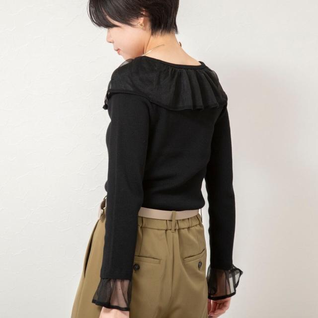 ノーリーズソフィー（NOLLEY’S sophi）/《手洗い可能》シアーフリル総針プルオーバー