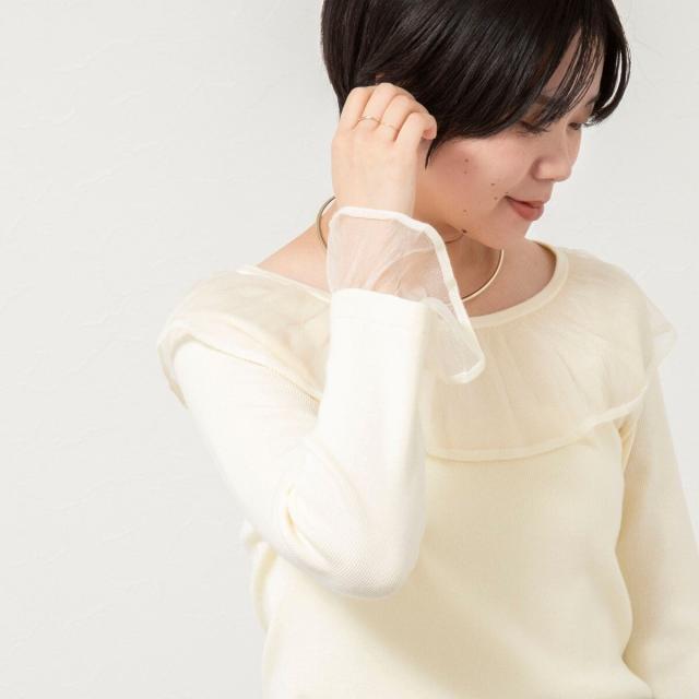 ノーリーズソフィー（NOLLEY’S sophi）/《手洗い可能》シアーフリル総針プルオーバー